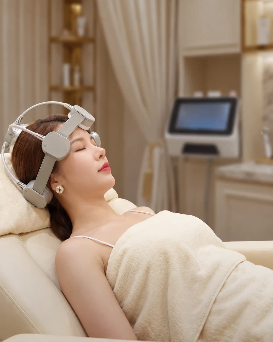 Khách hàng nghỉ ngơi trên ghế chăm sóc sức khoẻ trong tư liệu MVita